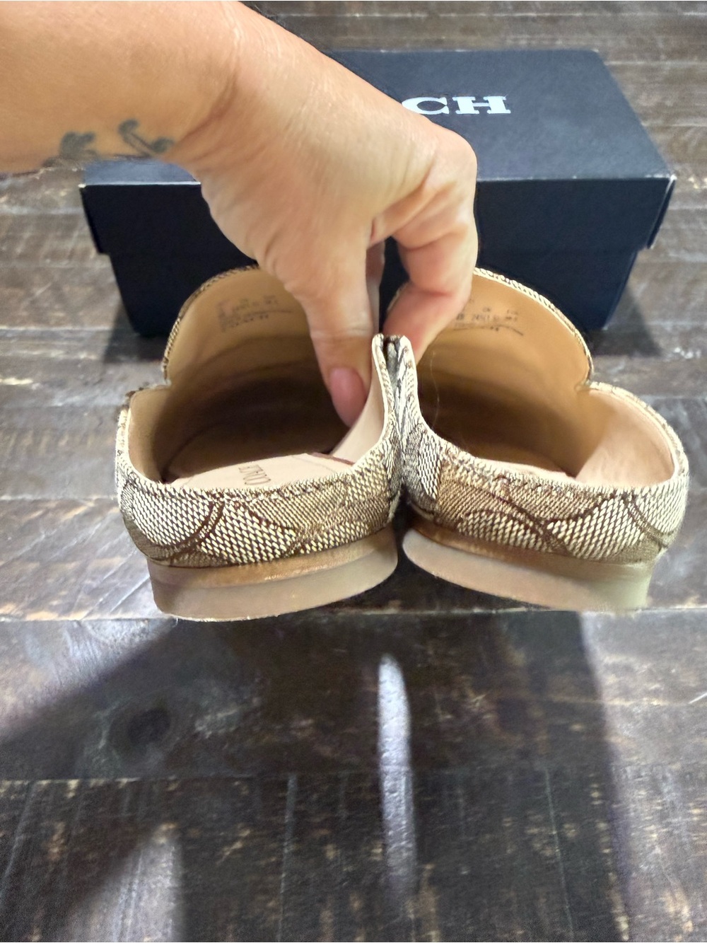 Coach Sienna Cig Slide Mules Shoes in Khaki Saddle C Logo Sz 8 B C5771 Summer - Picture 13 of 14